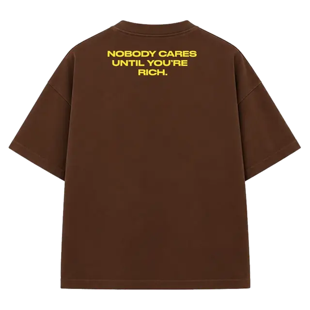 T-shirt Nobody Cares Until You’re Rich de Religion, marron / jaune, vue de dos